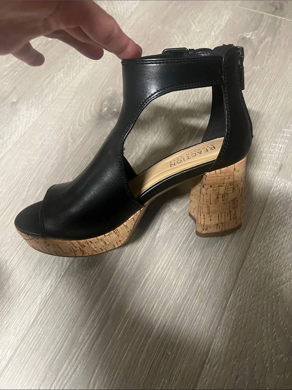 Kenneth Cole Reaction Black Cork Platform Open-Toe Ankle Strap Sandals